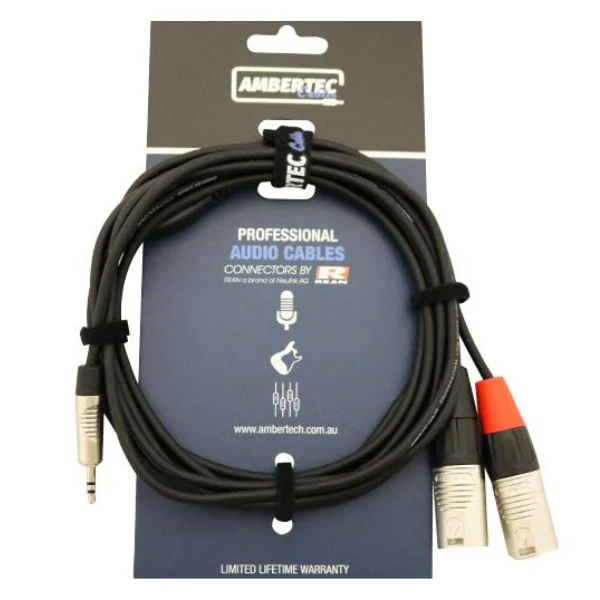 AmberTec Stereo Breakout Cable (3.5mm TRS to Dual XLR) 1.5m