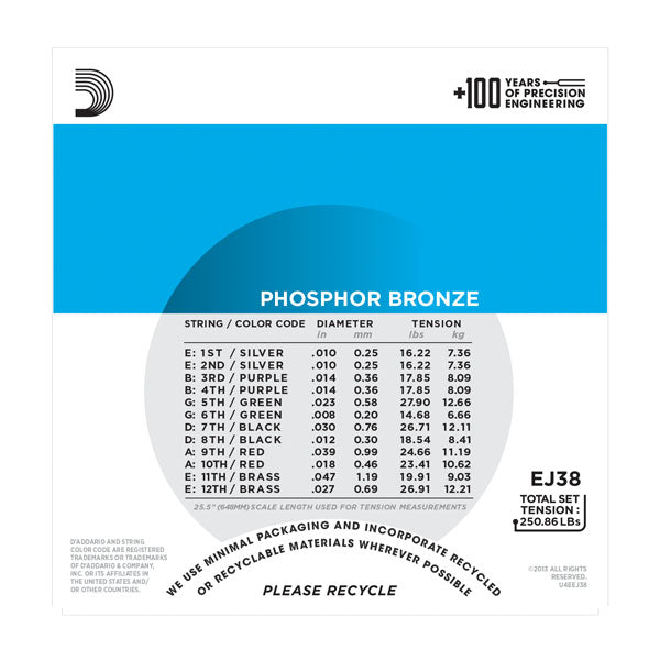 D'Addario EJ38 12-String Phosphor Bronze Acoustic Guitar Strings, 10-47 - Image 3