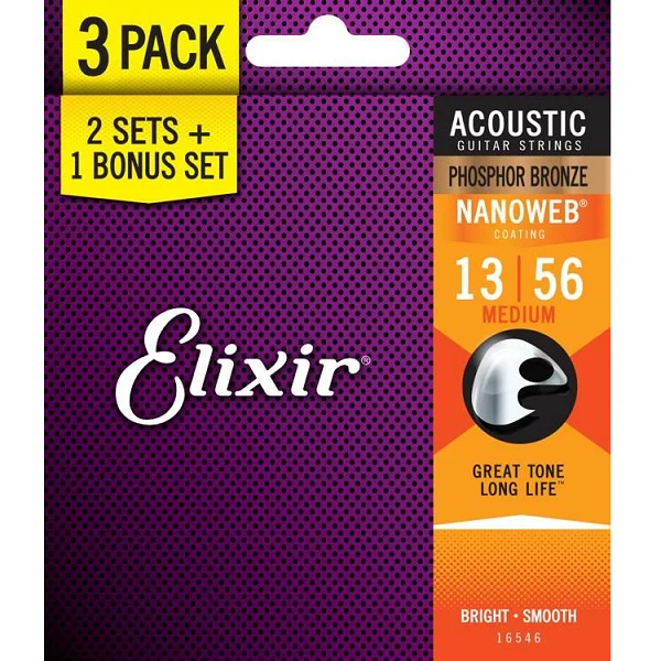Elixir Nanoweb Acoustic Phosphor Bronze 3-Pack - Image 3