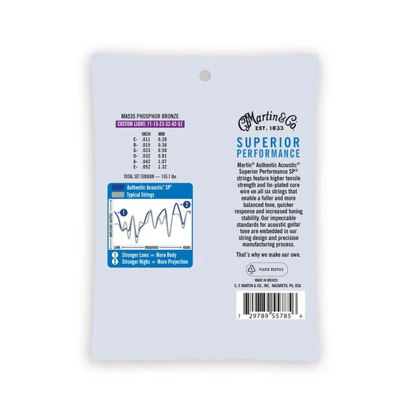 Martin Authentic Custom Light Acoustic Guitar Strings MA535 - Image 2