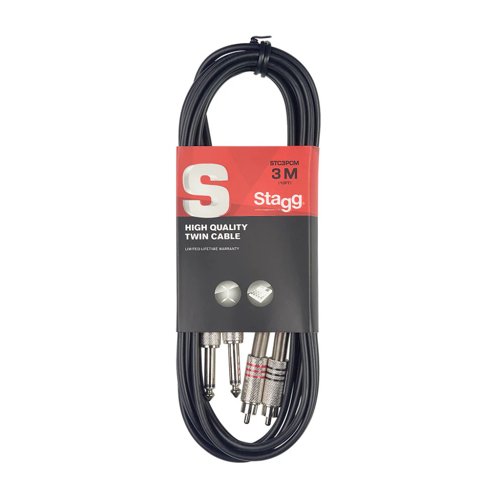 Stagg Twin Cable RCA to 1/4" TS (3m) STC3PCM