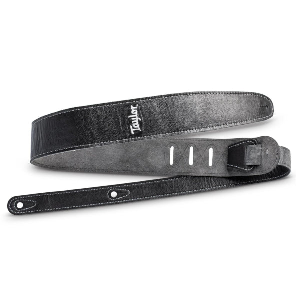 Taylor 2.5" Black Leather Guitar Strap - Suede Back